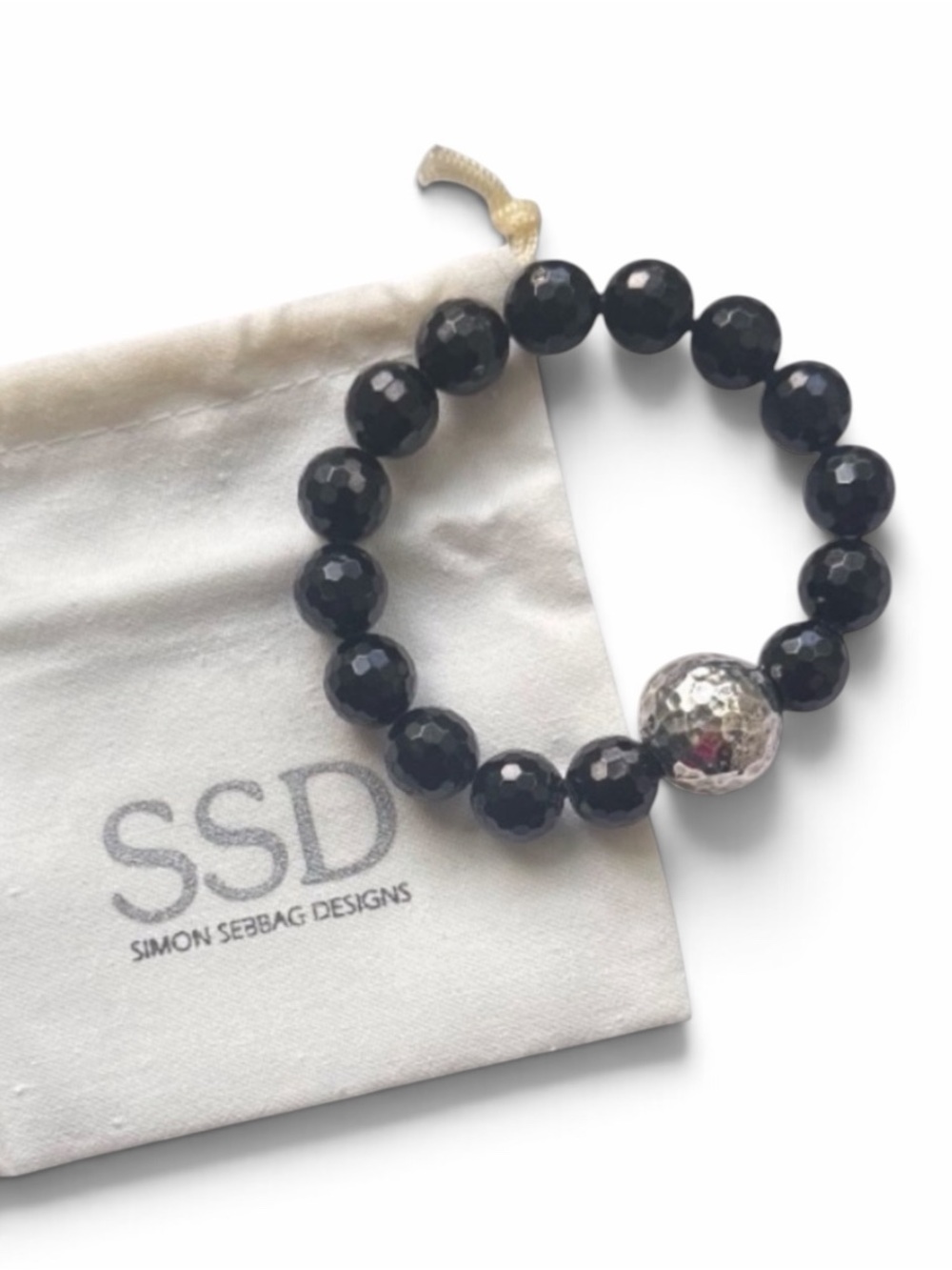 NEW Simon Sebbag 925 Sterling Silver Black Onyx Stretch Bracelet w/Box and Pouch